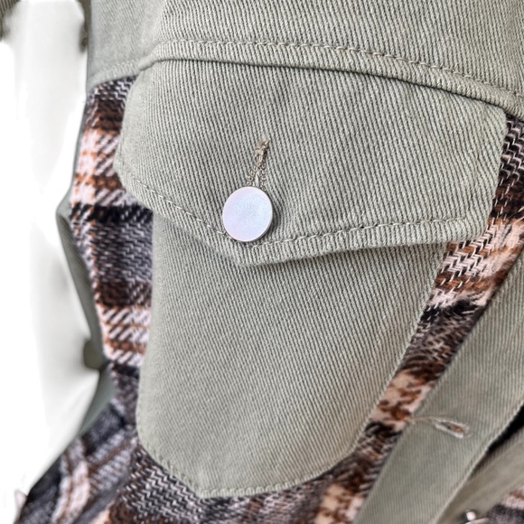 Green and plaid button down 100% cotton lightweight chore coat M - Picture 12 of 14